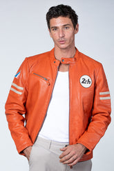 Men's 24H Le Mans Erwan orange leather jacket